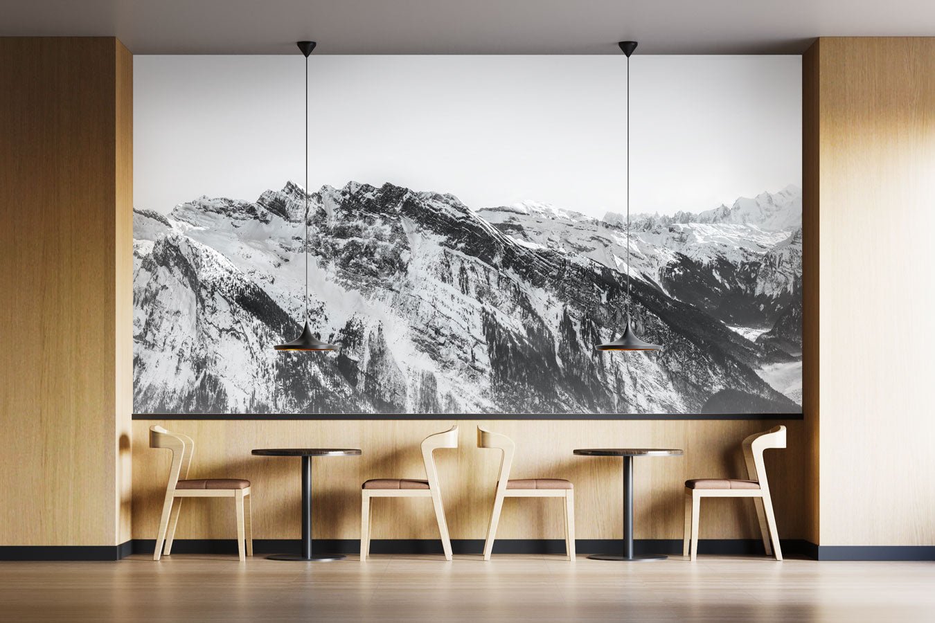 Papier peint montagne noir et blanc Grand Massif - papier peint sur mesure francais - muralconcept