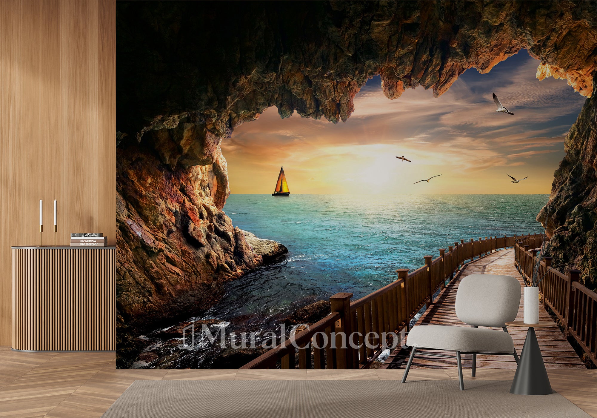 Papier peint Océan Coucher de soleil - panoramique français