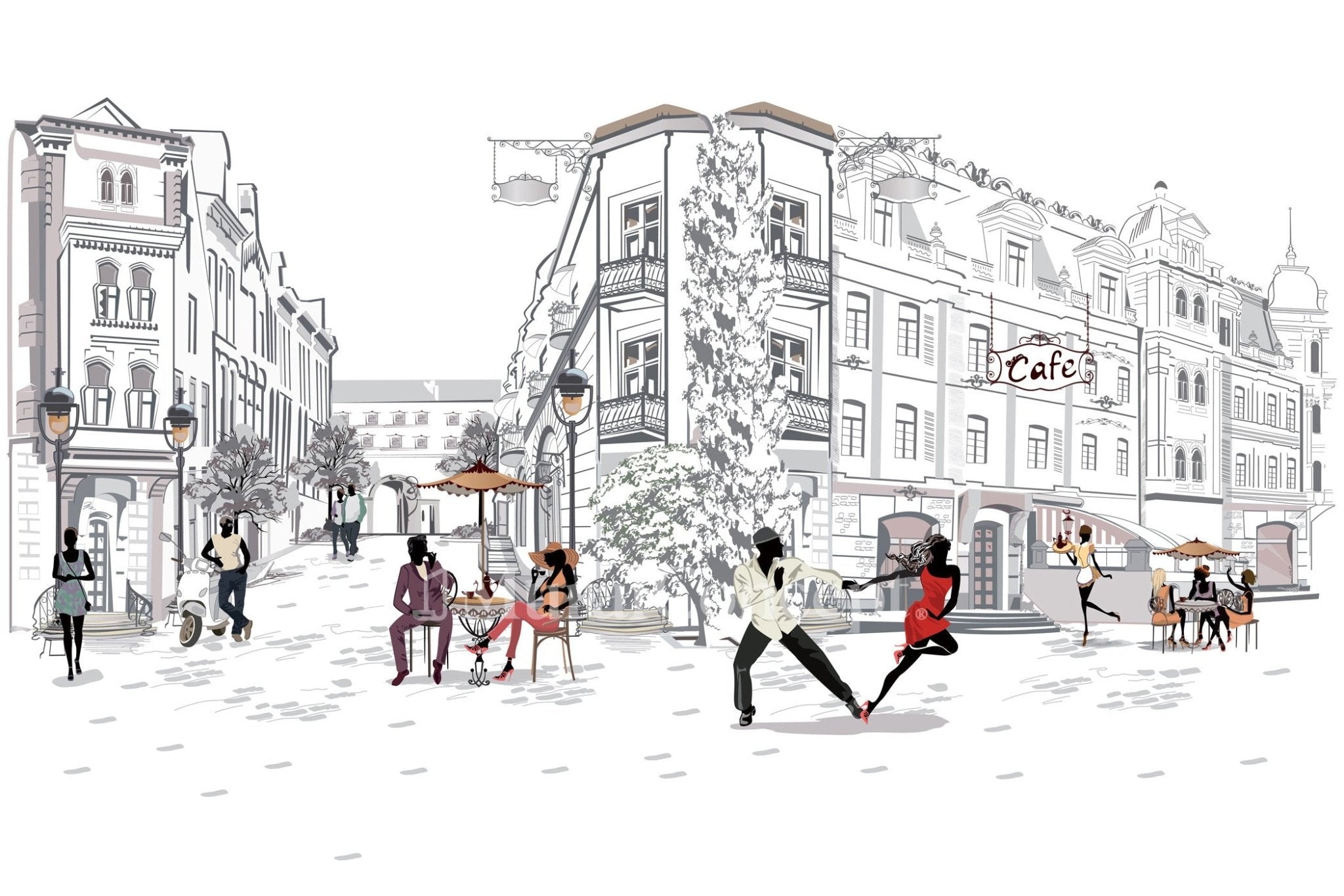 Papier peint restaurant balade parisienne - panoramique français