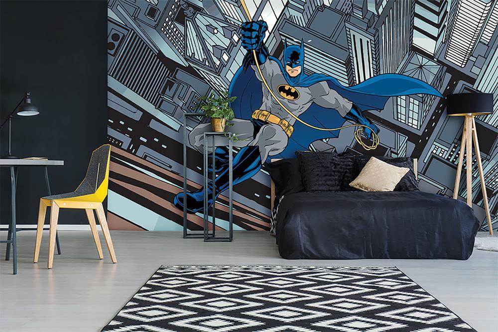 Panoramic wallpaper hero batman comic climbing tower city