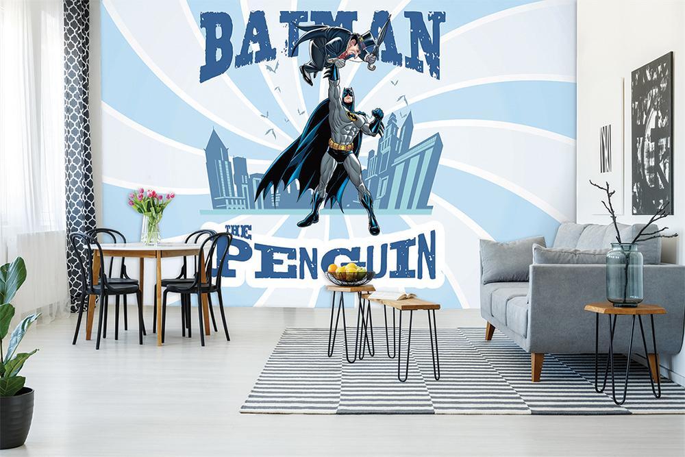 Panoramic wallpaper hero batman vs the penguin comic book fight