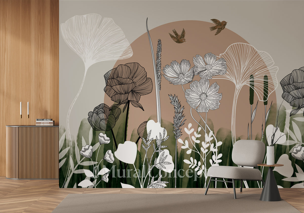 Panoramic wallpaper floral illustration