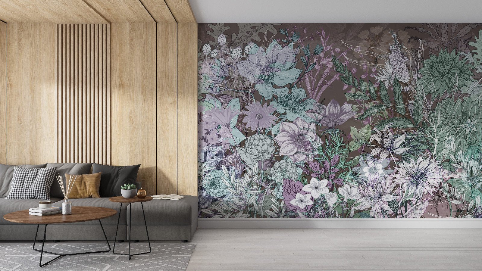 Papier peint panoramique plantes et fleurs parmes - Muralconceptpapier_peint_sur_mesure