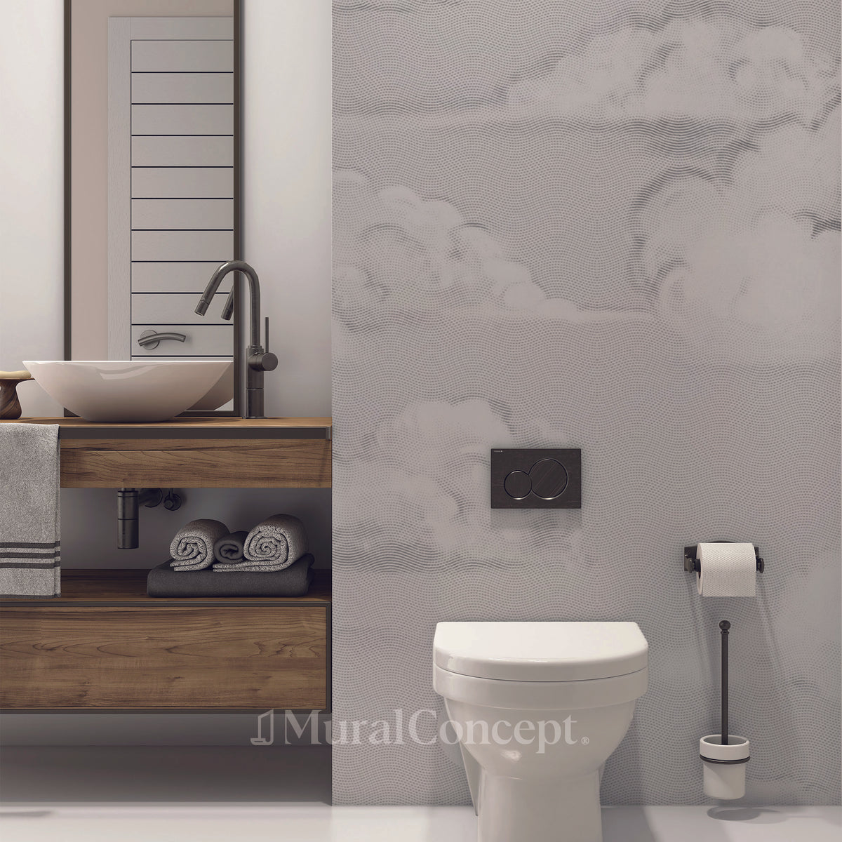 Panoramic cloud toilet wallpaper