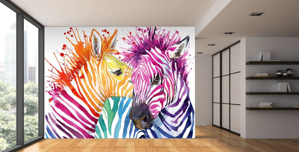 Tender zebra panoramic wallpaper kissed