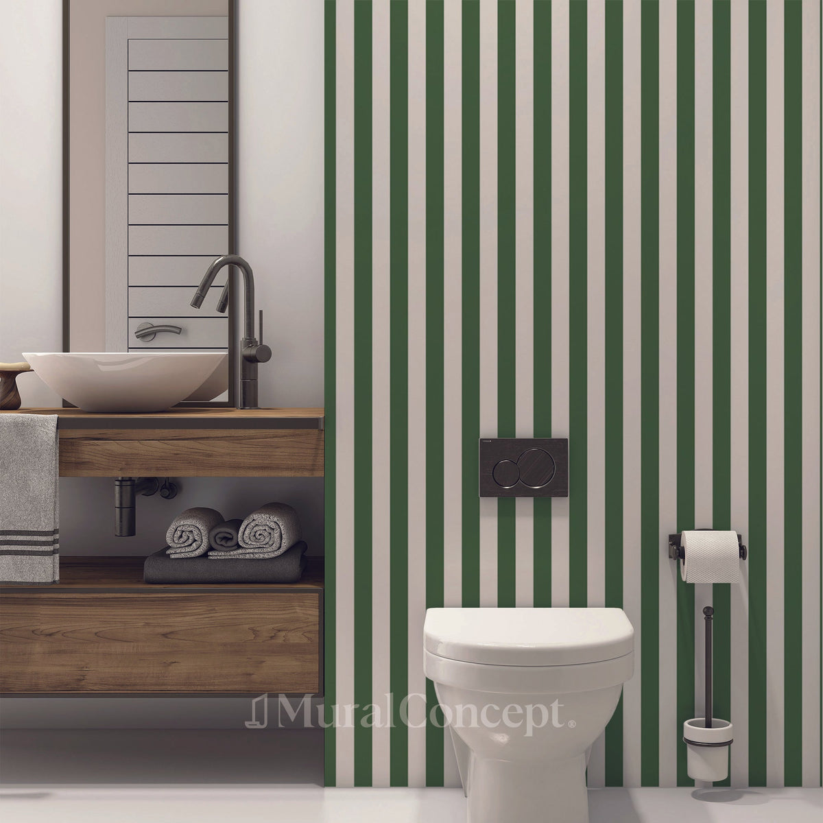 Jungle green retro stripe toilet wallpaper