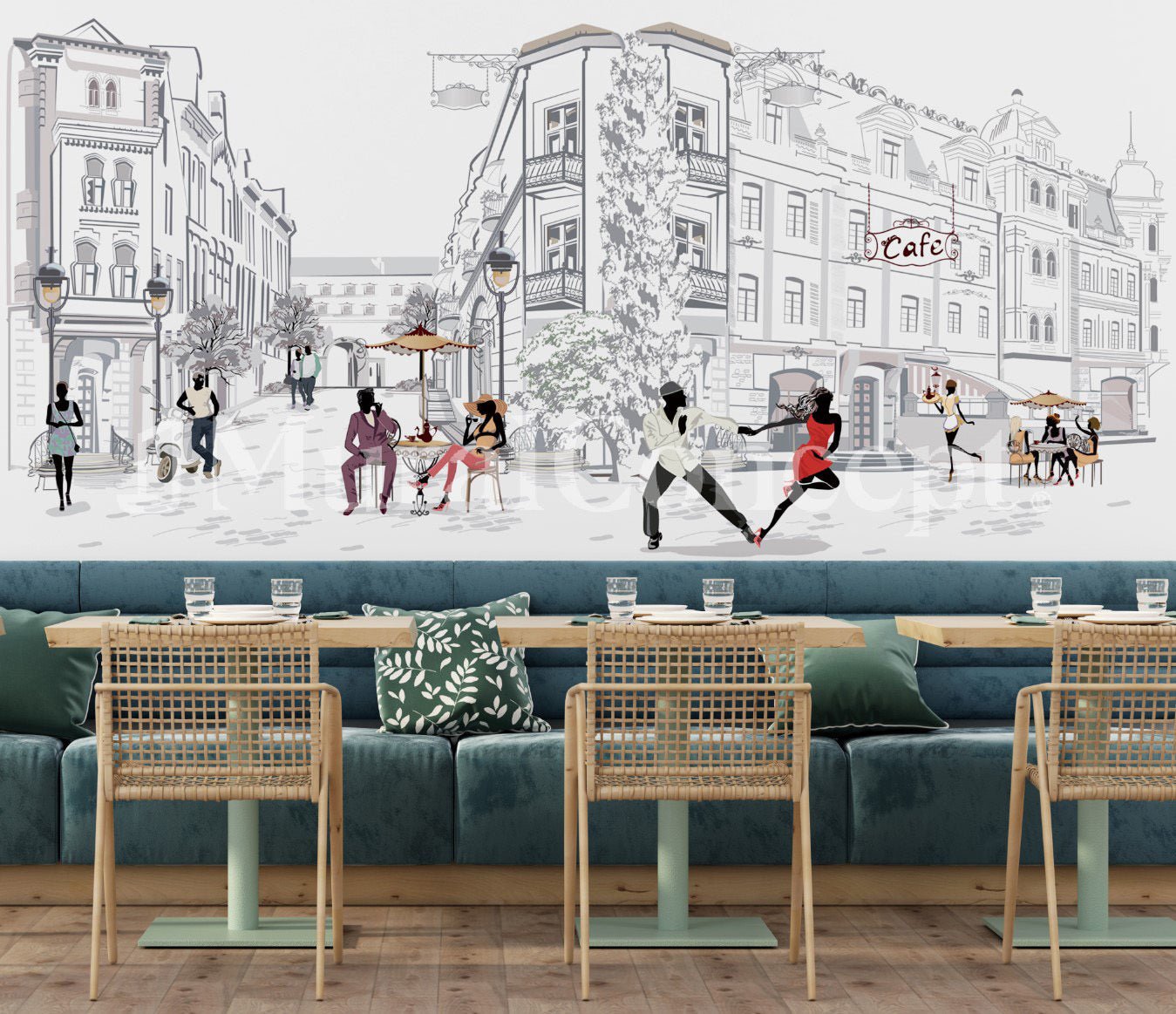 Papier peint restaurant balade parisienne - panoramique français