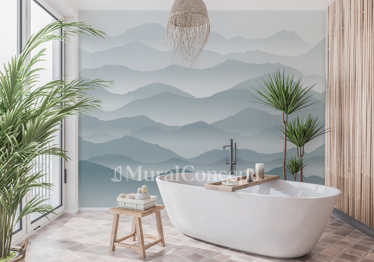 Mystic blue peaks bathroom wallpaper