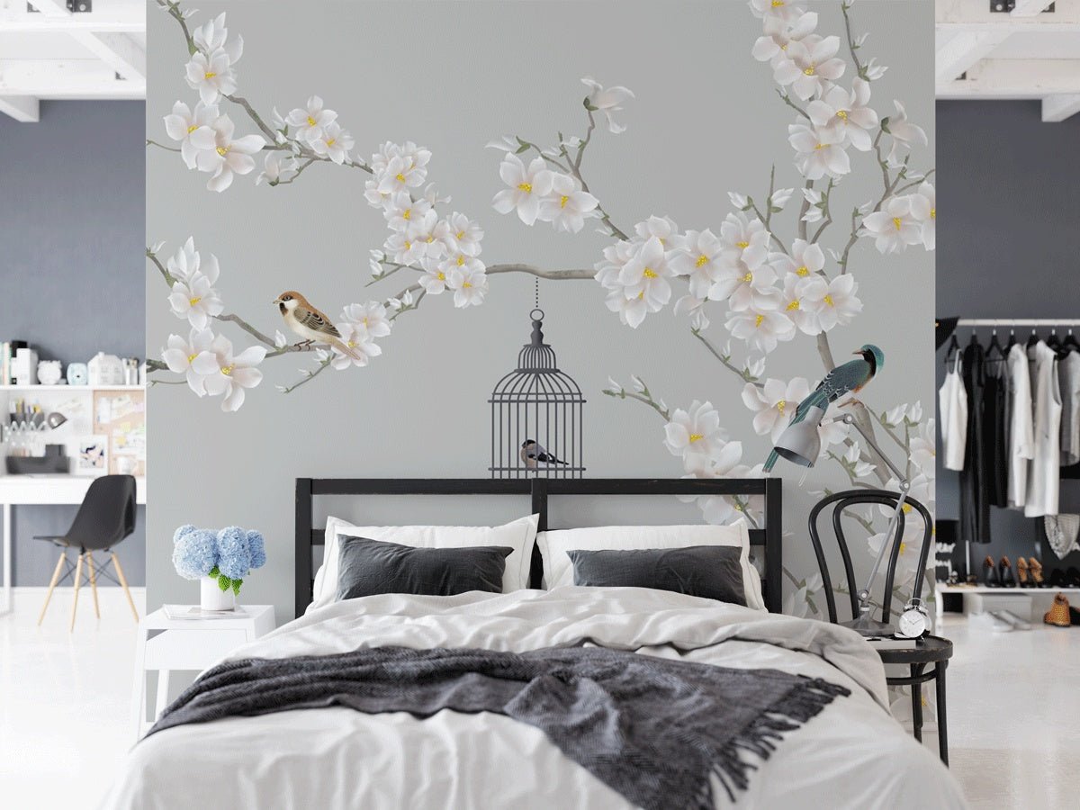 Papier peint salon romantique arbre en floraison - Muralconceptpapier_peint_sur_mesure