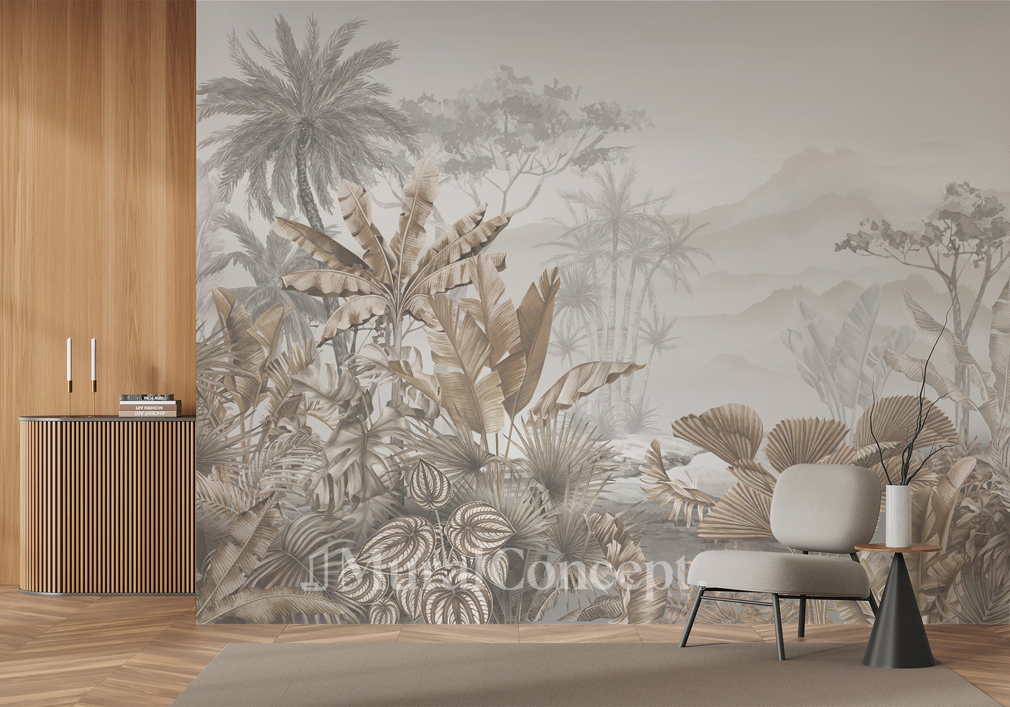 Papier peint tendance tropical sepia - panoramique français