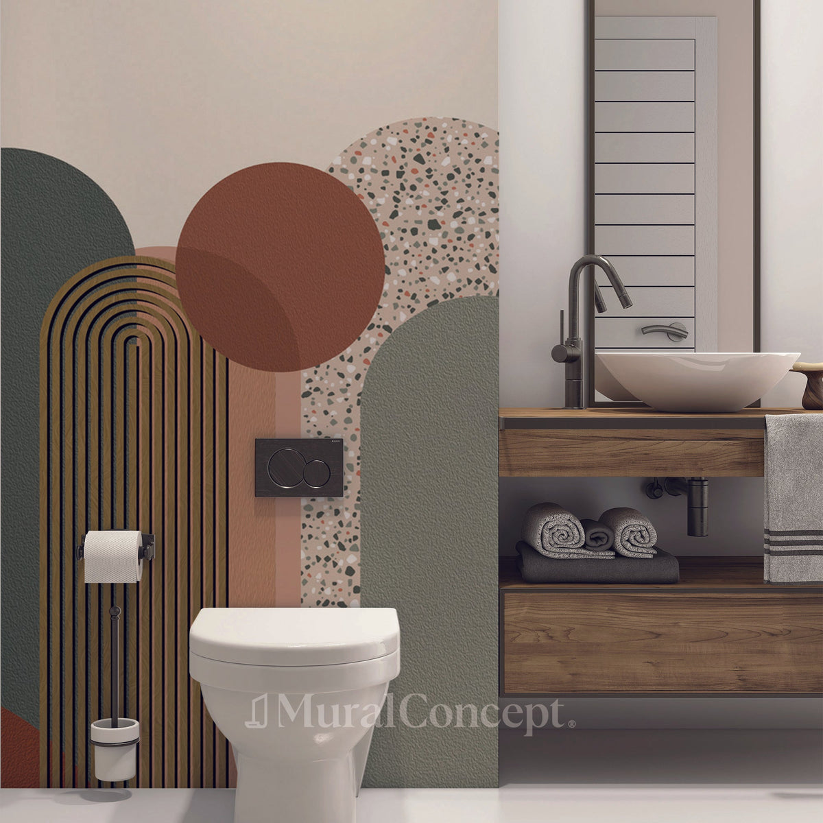 Trendy graphic art deco toilet wallpaper