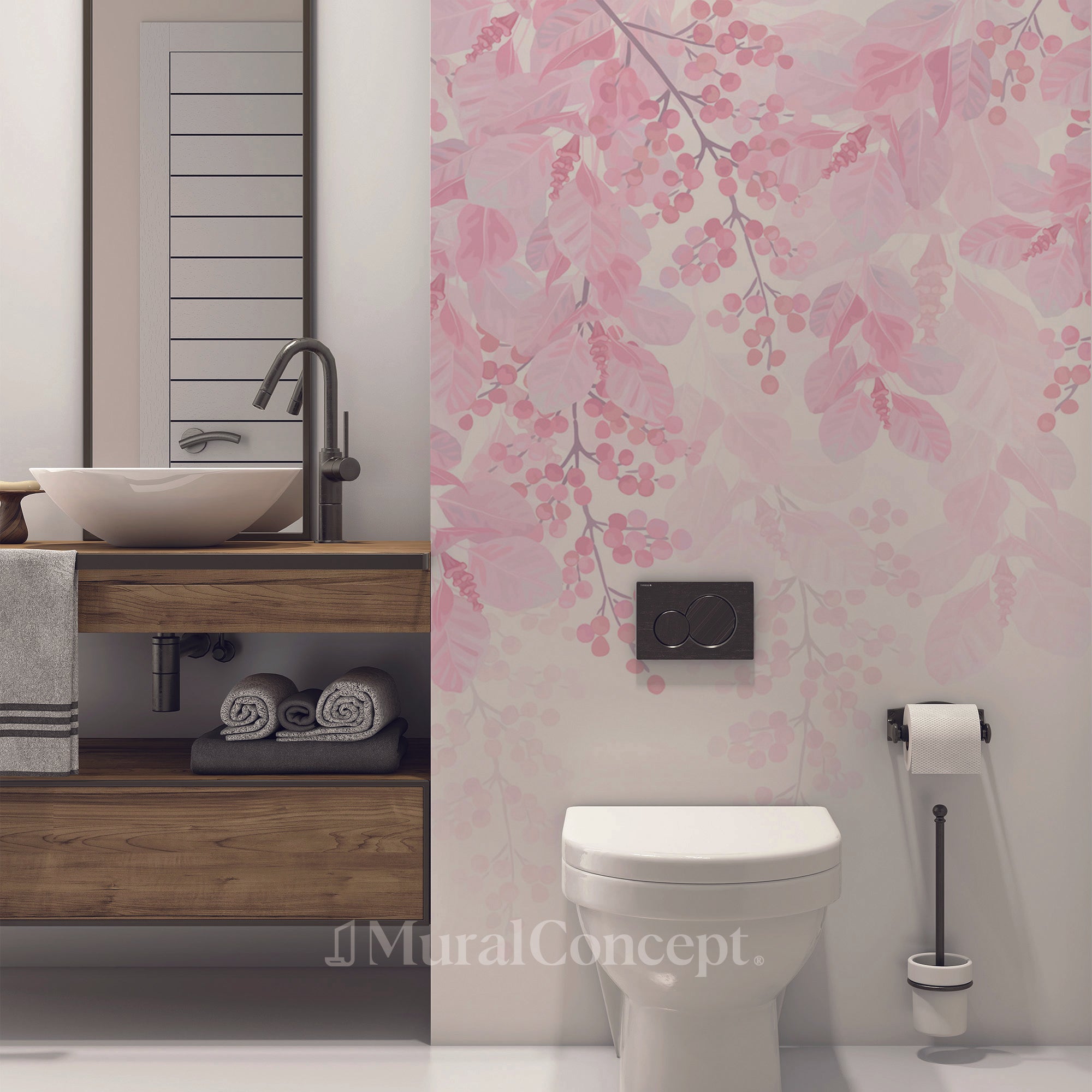 Papier peint toilette blooming aquarelle - panoramique sur mesure francais - muralconcept