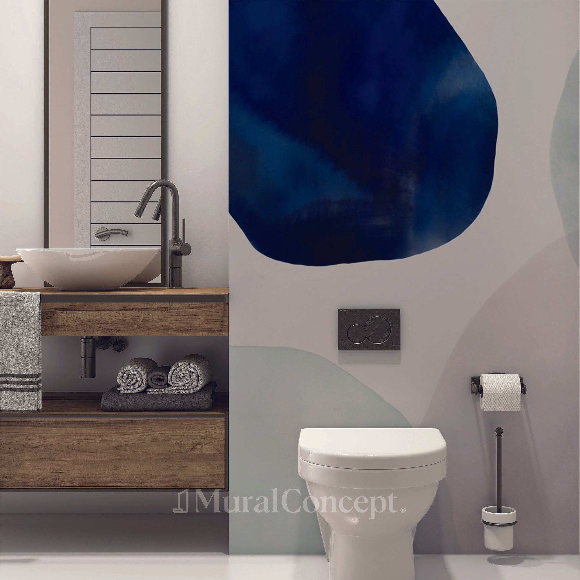 Papier peint toilette cercle abstrait watercolor - panoramique sur mesure francais - muralconcept