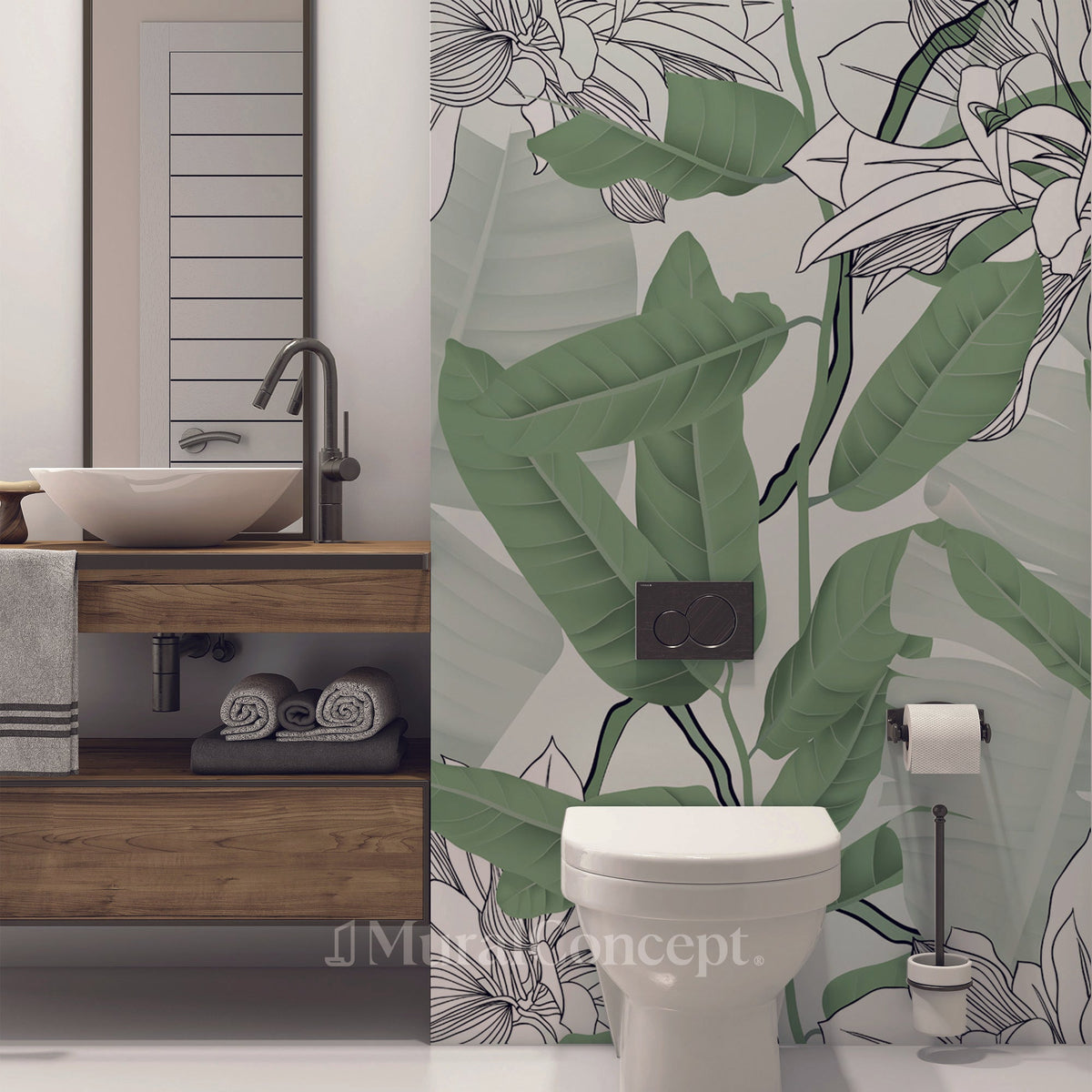 Toilet wallpaper foliage nature green flower NB