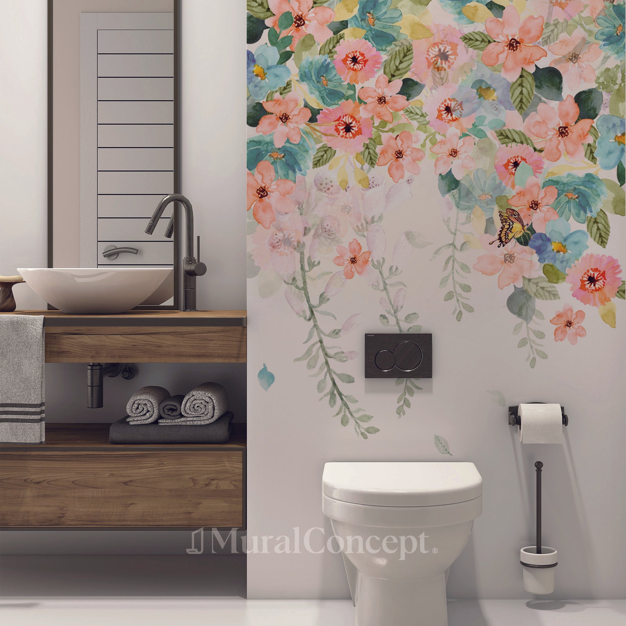 Papier peint toilette fleurs estivales - panoramique sur mesure francais - muralconcept