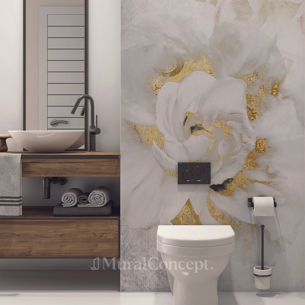 Gold Flower Toilet Wallpaper