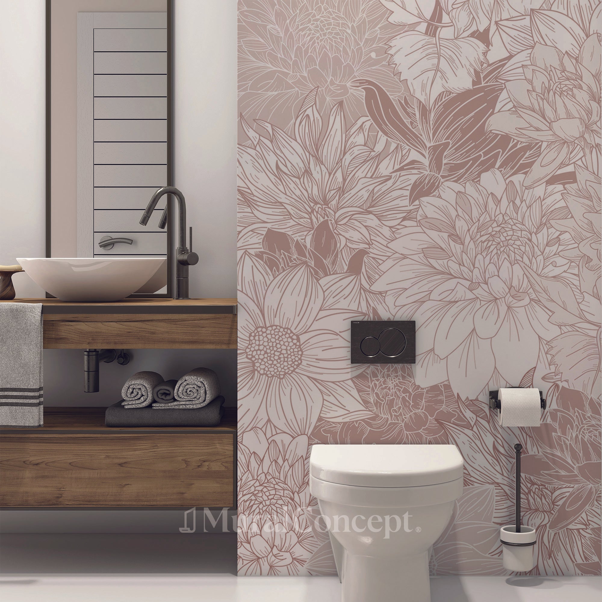Papier peint toilette fleur Dahlia - panoramique sur mesure francais - muralconcept