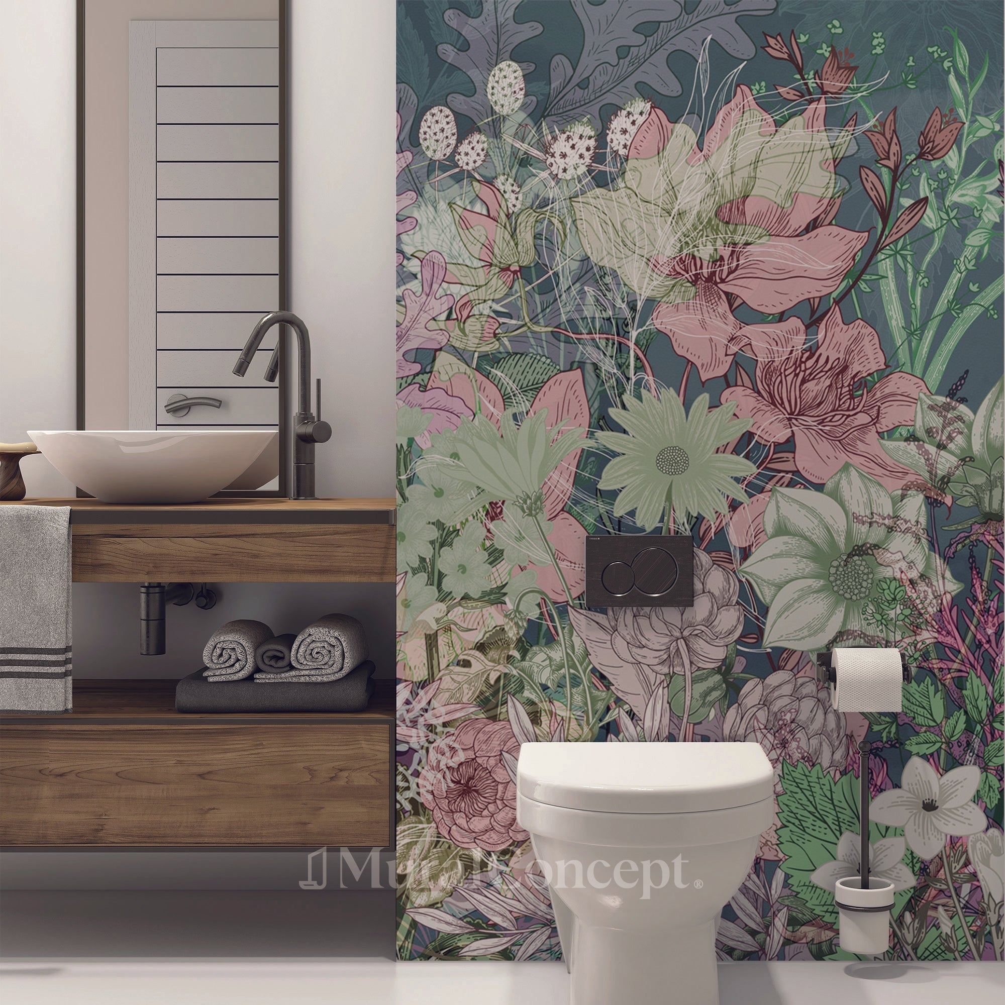 Papier peint toilette flower dream - panoramique sur mesure francais - muralconcept
