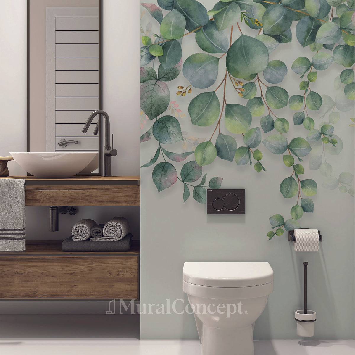 Eucalyptus plant toilet wallpaper