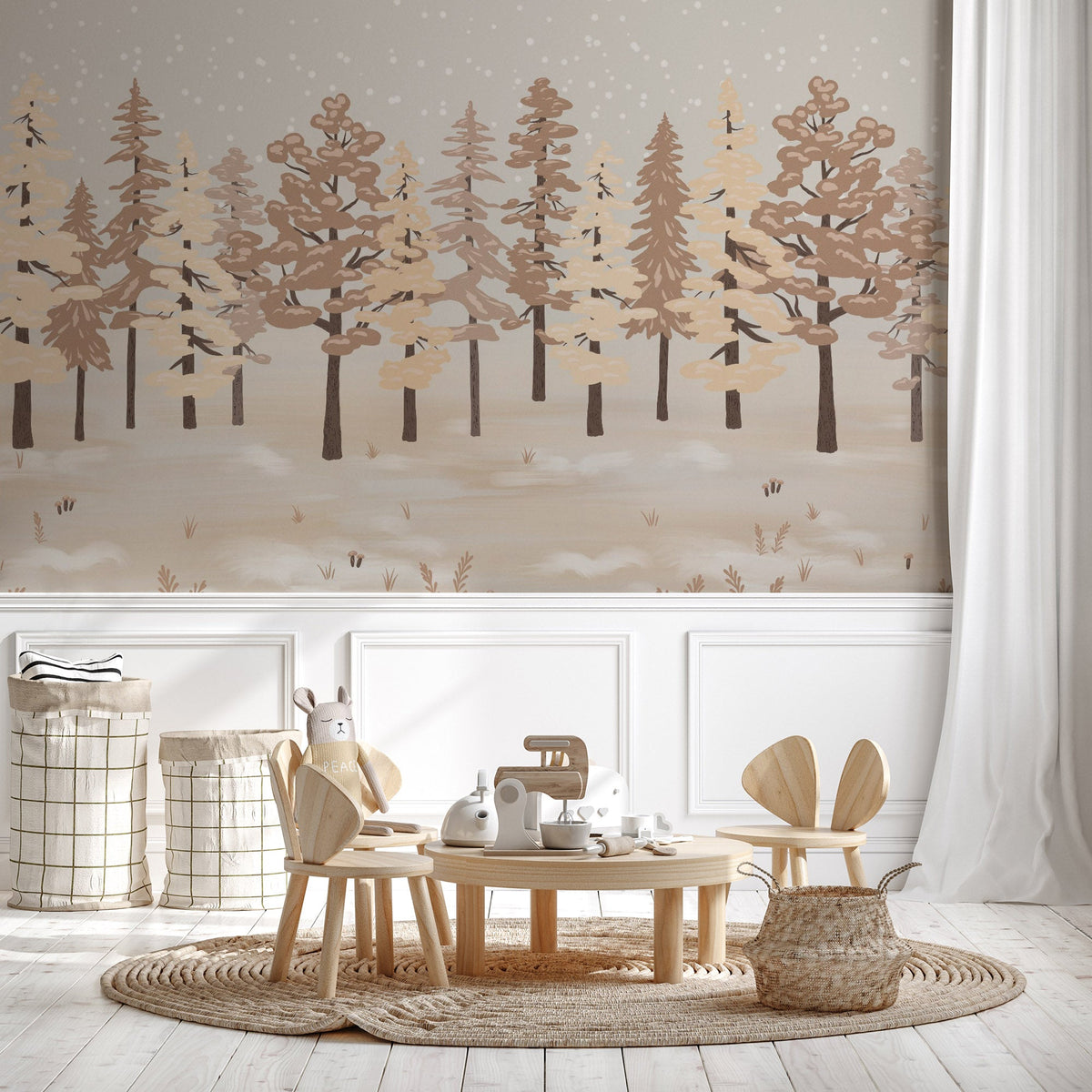 Children's wallpaper fairy watercolor fir tree