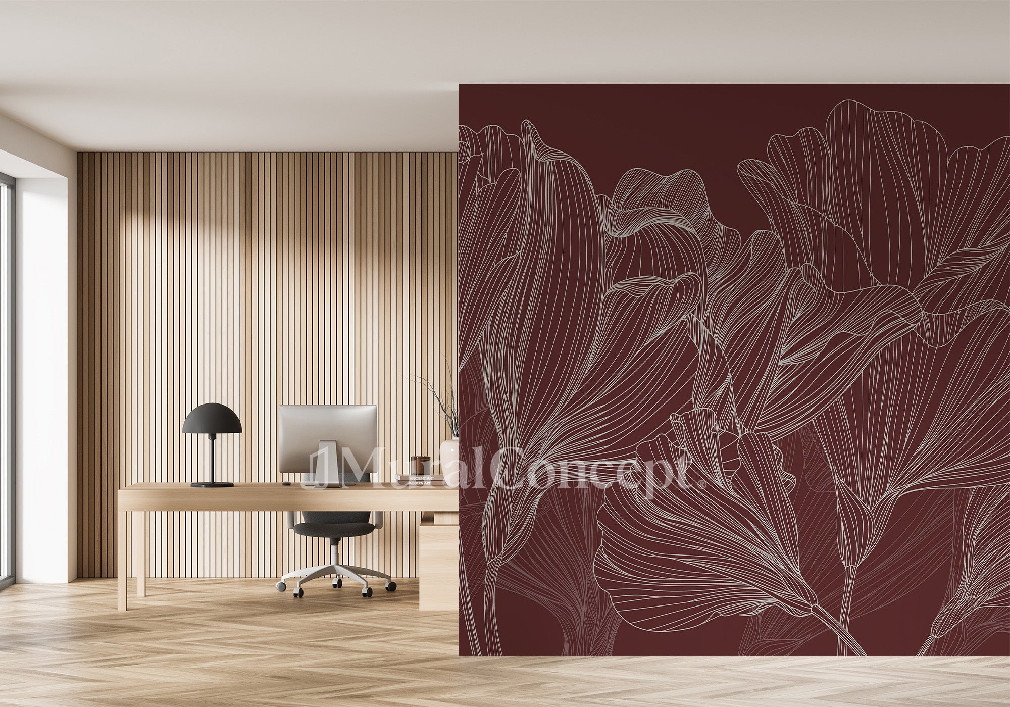 Papier peint panoramique valse des fleurs bordeaux - panoramique français