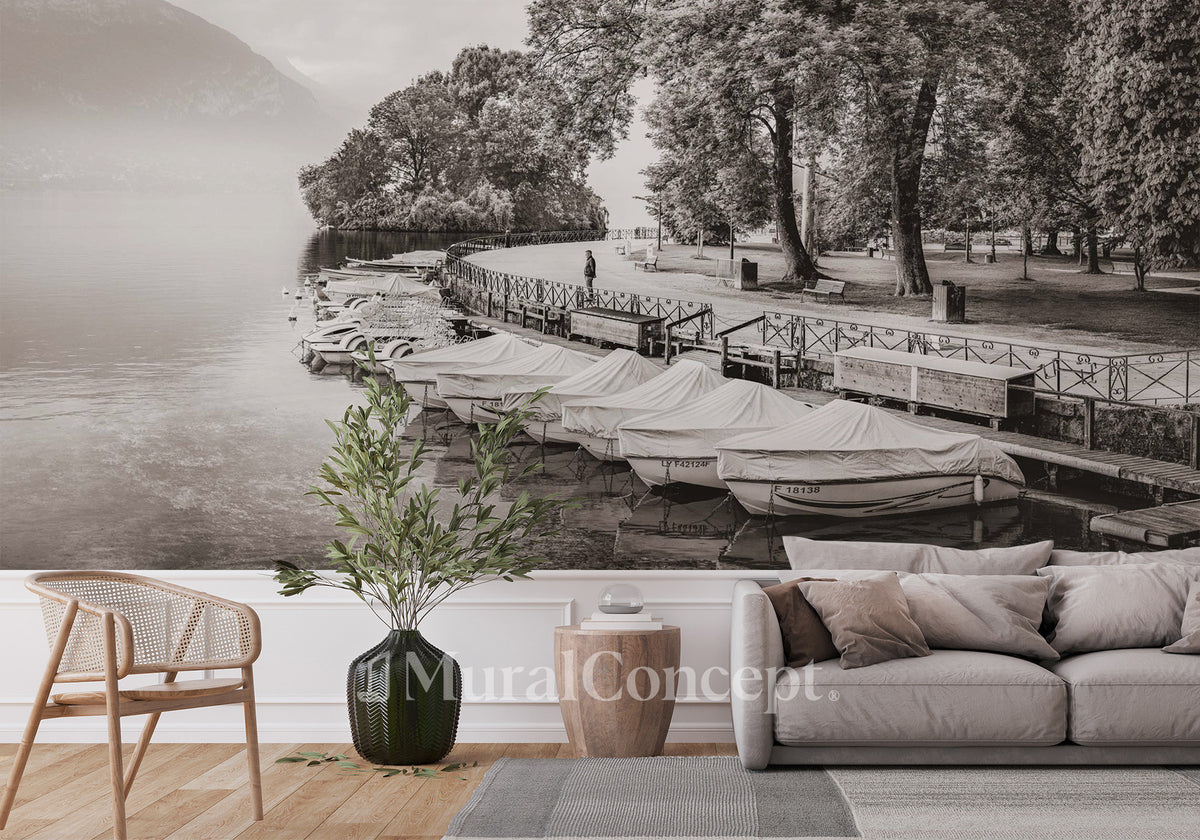 Lake Annecy contemplation Sepia panoramic wallpaper