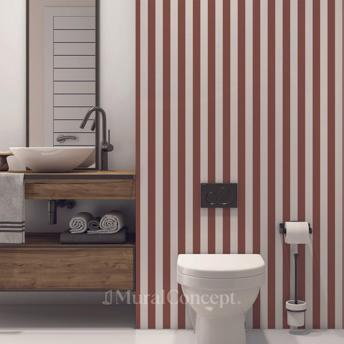 Old pink retro stripe toilet wallpaper